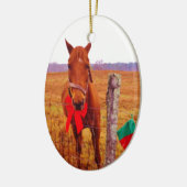 クリスマスホース、弓&ストッキング セラミックオーナメント (左)