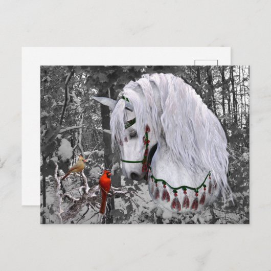 クリスマスホース&深紅色はがき ポストカード (正面/裏面)