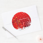 クリスマスホース、雪の結晶、木とカスタム文字 ラウンドシール (封筒)