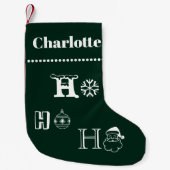 クリスマスホーホーホダークグリーン名前をカスタムする日 スモールクリスマスストッキング (正面)