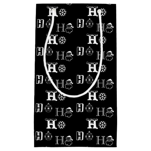 クリスマスホーホーホー白黒の柄かわいい スモールペーパーバッグ (正面)