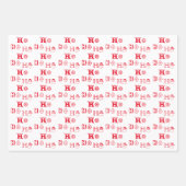 クリスマスホーホーホー赤い白い緑のパターンかわいい ラッピングペーパーシート (正面)