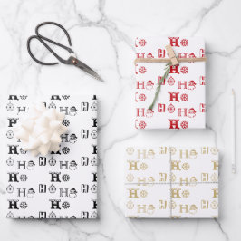 クリスマスホーホーホー赤金ゴールド白かわいい ラッピングペーパーシート