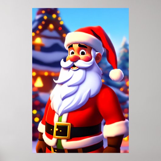 クリスマスホームの前のサンタクロース | AI Art ポスター (正面)