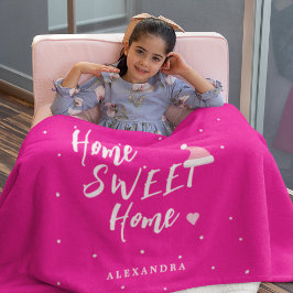 クリスマスホームスイートホームサンタハット名前をカスタムする フリースブランケット