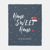 クリスマスホームスイートホームサンタハット名前をカスタムする フリースブランケット (正面)
