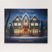 クリスマスホームスノーウィーウィンターナイトスカイホリデーアート ジグソーパズル (横)