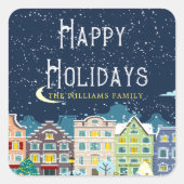 クリスマスホームスノーナイトハッピーホリデーモノグラム スクエアシール (正面)
