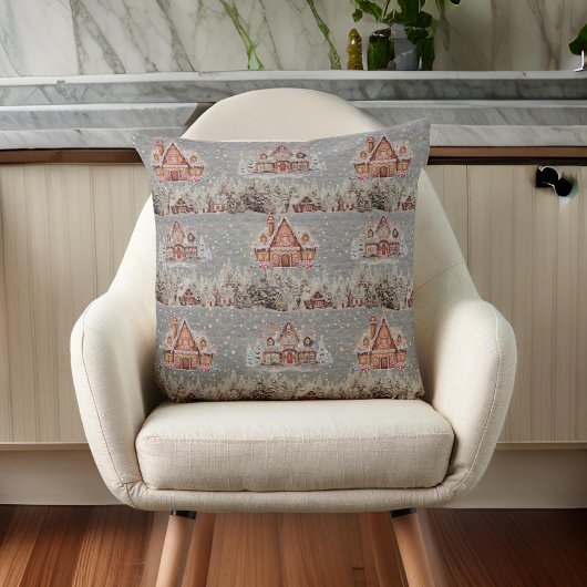 クリスマスホームズギンガーブレッドスノーフレークスチールグレー クッション