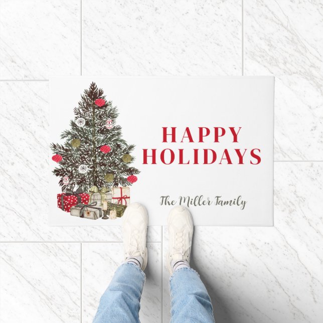 クリスマスホームデコールと名前の書式 ドアマット (室内)