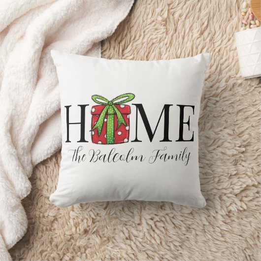 クリスマスホームレッドプレゼントファミリー名 クッション (ブランケット)