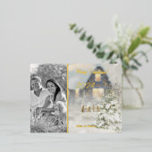 クリスマスホーム冬のモノクロ写真 箔シーズンポストカード (立ち正面)