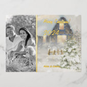 クリスマスホーム冬のモノクロ写真 箔シーズンポストカード (正面)