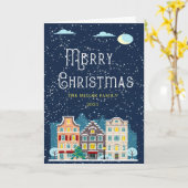 クリスマスホーム雪の夜の休日の写真を折り畳んだ カード (黄色い花)