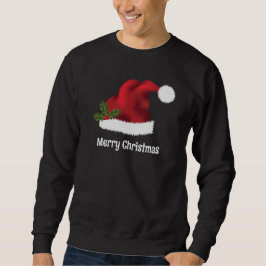 クリスマスホーリーとカスタムテキストの赤いサンタ帽子 スウェットシャツ