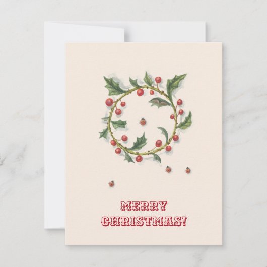 クリスマスホーリーとレディバグズカード 招待状 (正面)