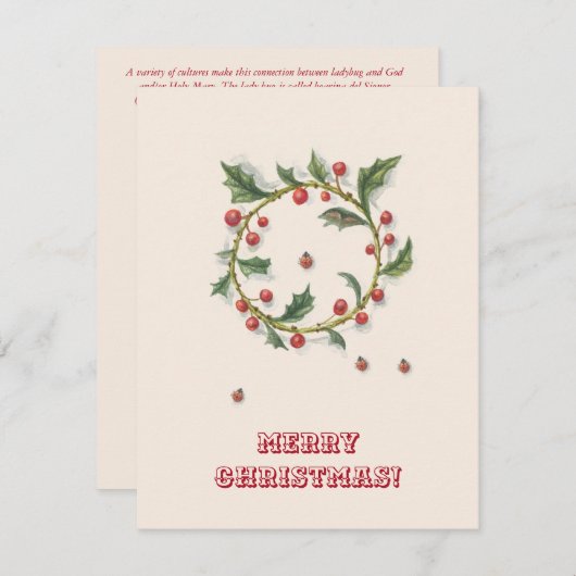 クリスマスホーリーとレディバグズカード 招待状 (正面/裏面)