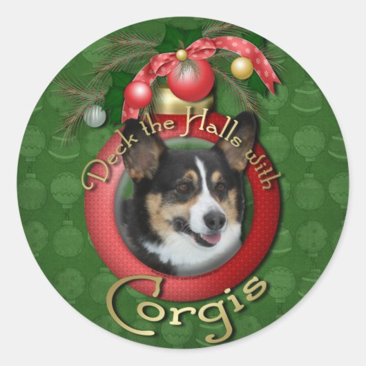 クリスマスホールのデッキ – Corgis ラウンドシール (正面)