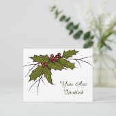 クリスマスホ葉リー、小枝、ベリー：アート ポストカード (スタンド正面)