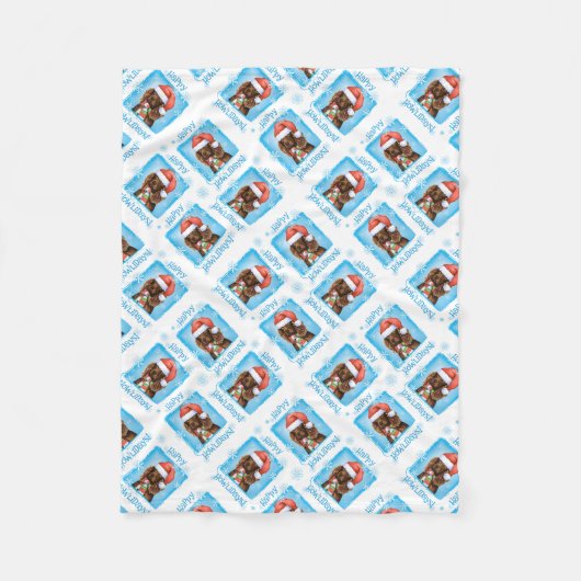 クリスマスボイキンスパニエル犬 フリースブランケット (正面)