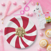 クリスマスボウオンペパーミントキャンディ ペーパープレート (パーティー)