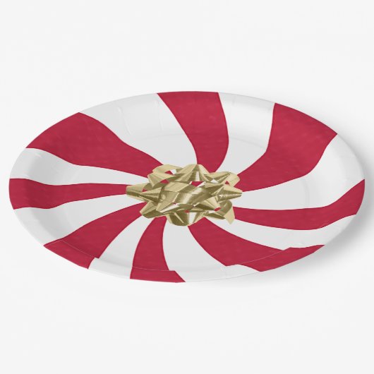 クリスマスボウオンペパーミントキャンディ ペーパープレート (アングル)