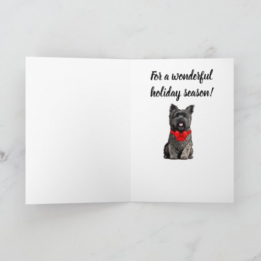 クリスマスボウカードを着たケアン・テリア カード (内部)