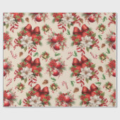 クリスマスボウズベルフラワーキャンディーケーン ラッピングペーパー (フラット)