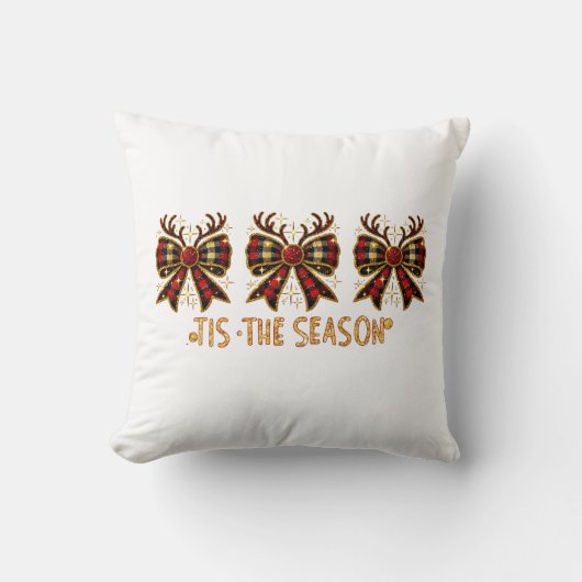 クリスマスボウズ格子弓レッド クッション (正面)