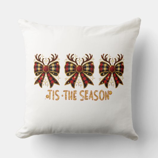 クリスマスボウズ格子弓レッド クッション (正面)