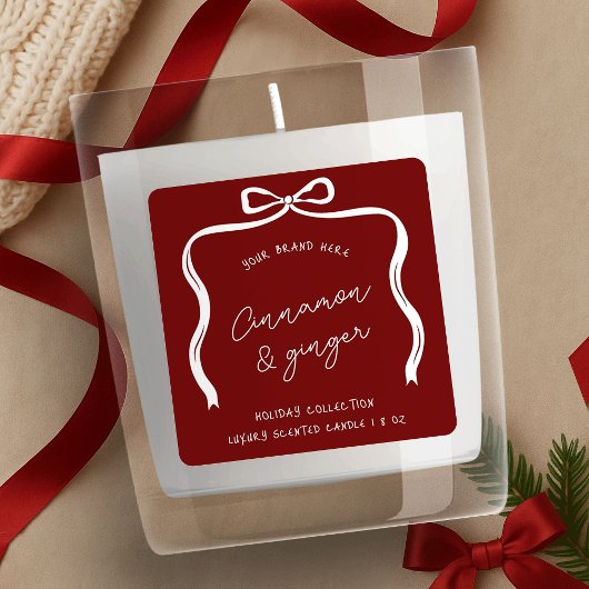 クリスマスボウフェスティバル製品ラベル赤と白 スクエアシール