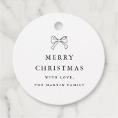 クリスマスボウブラック&ホワイトホリデパーソナライズされたィ フェイバータグ (正面)