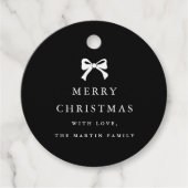 クリスマスボウブラック&ホワイトホリデパーソナライズされたィ フェイバータグ (正面)