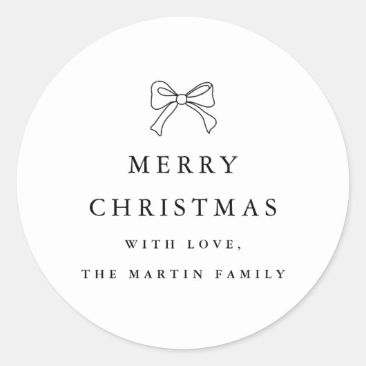 クリスマスボウブラック&ホワイトホリデパーソナライズされたィ ラウンドシール (正面)