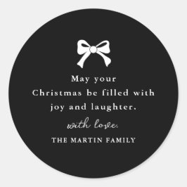 クリスマスボウブラック&ホワイトホリデパーソナライズされたィ ラウンドシール