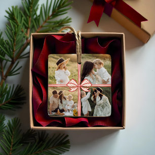 クリスマスボウプレゼント4枚のフォトコラージュ記念品 セラミックオーナメント