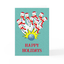 クリスマスボウリングの雪だるま... ストライク! ホリデーカード