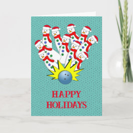 クリスマスボウリングの雪だるま... ストライク！ ホリデーカード