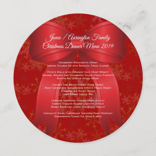 クリスマスボウレッドファミリーディナーメニューテンプレート メニュー (正面)