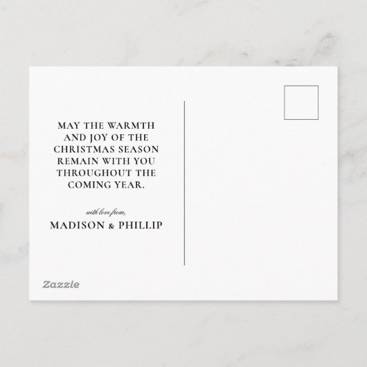 クリスマスボウ付きのパグ人形 シーズンポストカード (裏面)