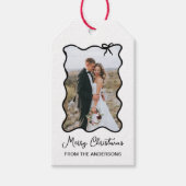 クリスマスボウ | シックな白黒フォトフレーム ギフトタグ (正面)