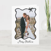 クリスマスボウ | シックな白黒フォトフレーム シーズンカード (正面)