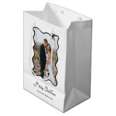 クリスマスボウ | シックな白黒フォトフレーム ミディアムペーパーバッグ (正面アングル)