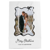 クリスマスボウ | シックな白黒フォトフレーム ミディアムペーパーバッグ (裏面)