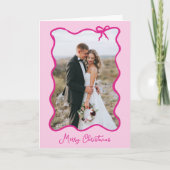 クリスマスボウ | ピンクの波状のフォトフレーム シーズンカード (正面)