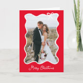クリスマスボウ | 波状赤と白写真フレーム シーズンカード (正面)