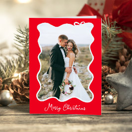 クリスマスボウ | 波状赤と白写真フレーム シーズンカード