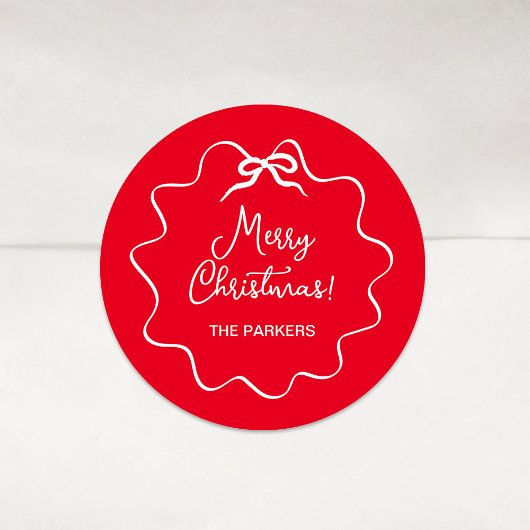 クリスマスボウ | 波状赤と白 ラウンドシール