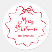 クリスマスボウ | 赤と白の波 ラウンドシール (正面)