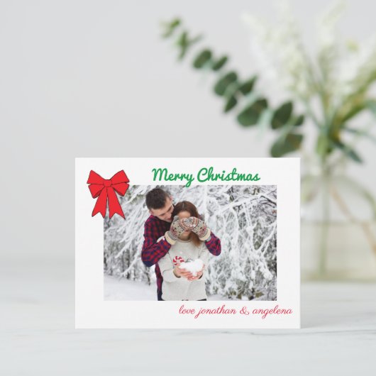 クリスマスボウ&鹿のカスタム写真 ポストカード (スタンド正面)